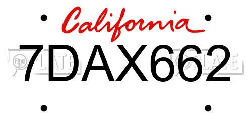 7DAX662 California License Plate