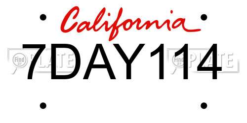 7DAY114 California License Plate