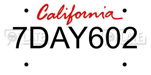 7DAY602 California License Plate