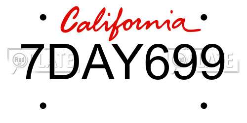7DAY699 California License Plate