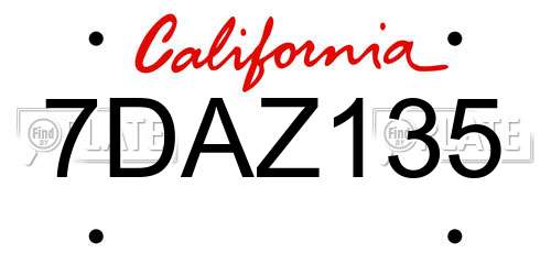 7DAZ135 California License Plate