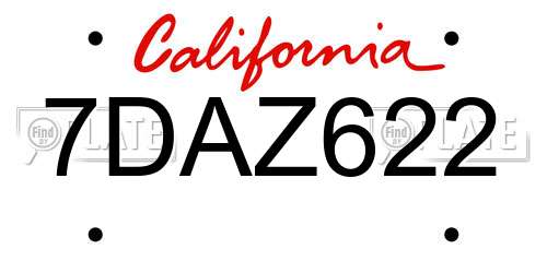 7DAZ622 California License Plate