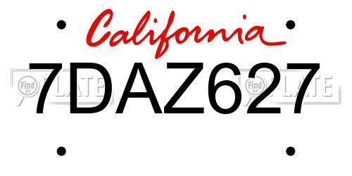7DAZ627 California License Plate