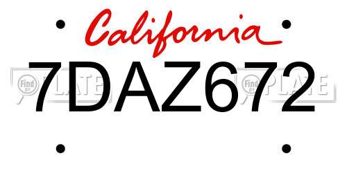 7DAZ672 California License Plate