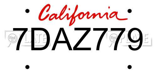 7DAZ779 California License Plate