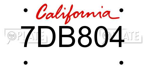 7DB804 California License Plate