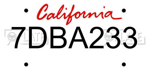 7DBA233 California License Plate