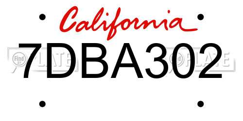 7DBA302 California License Plate