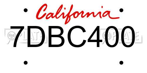 7DBC400 California License Plate
