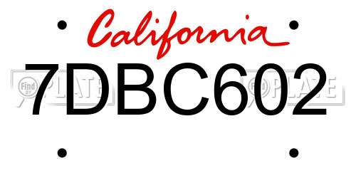 7DBC602 California License Plate
