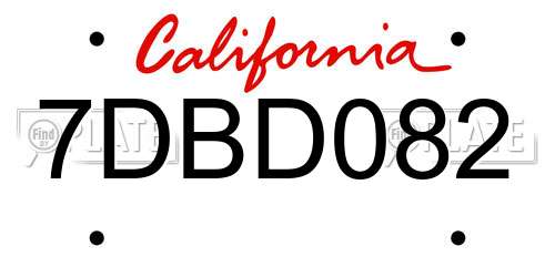7DBD082 California License Plate