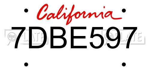 7DBE597 California License Plate