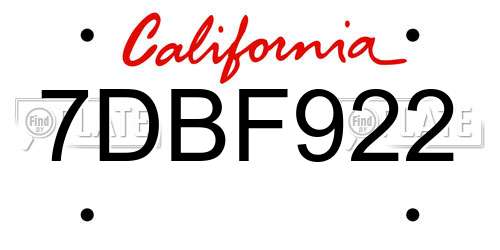 7DBF922 California License Plate