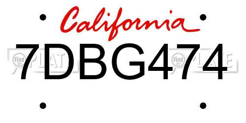 7DBG474 California License Plate