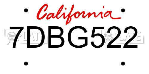 7DBG522 California License Plate
