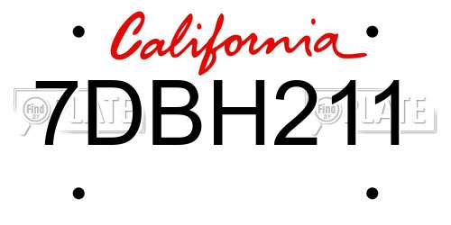 7DBH211 California License Plate