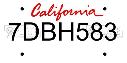 7DBH583 California License Plate