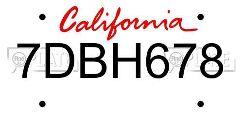 7DBH678 California License Plate