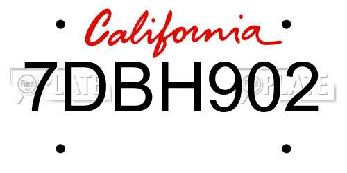 7DBH902 California License Plate