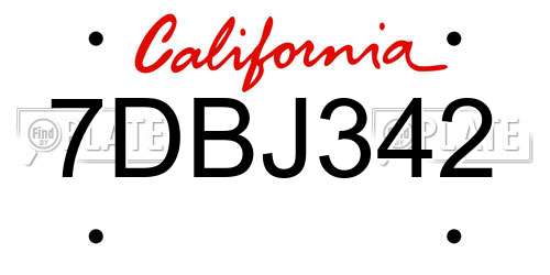 7DBJ342 California License Plate