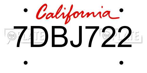 7DBJ722 California License Plate