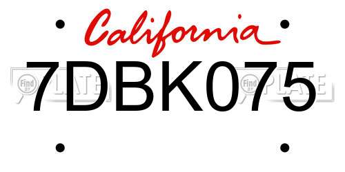7DBK075 California License Plate