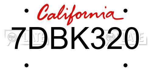7DBK320 California License Plate