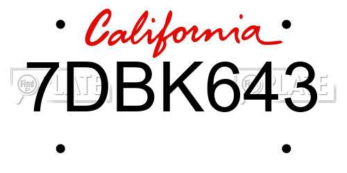 7DBK643 California License Plate