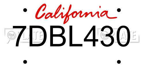 7DBL430 California License Plate
