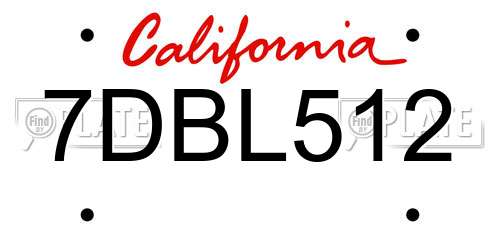 7DBL512 California License Plate