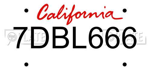 7DBL666 California License Plate