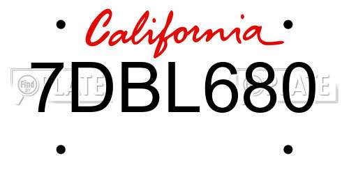 7DBL680 California License Plate