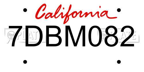 7DBM082 California License Plate
