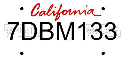 7DBM133 California License Plate