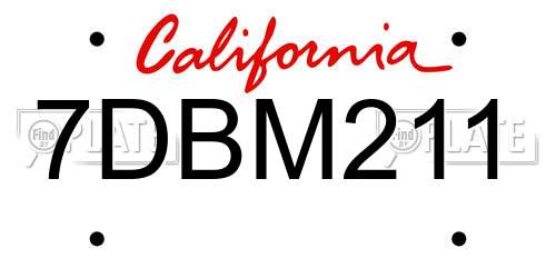 7DBM211 California License Plate