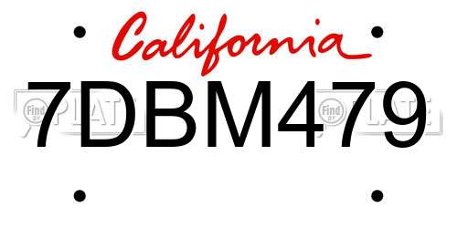7DBM479 California License Plate
