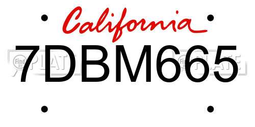 7DBM665 California License Plate