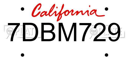 7DBM729 California License Plate
