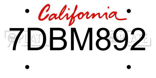 7DBM892 California License Plate