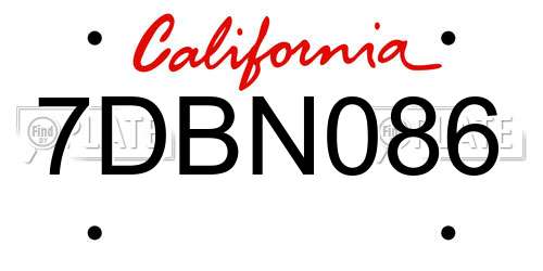 7DBN086 California License Plate