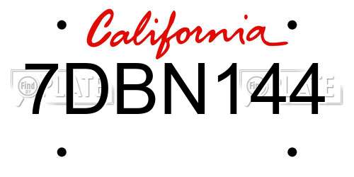 7DBN144 California License Plate