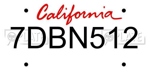 7DBN512 California License Plate