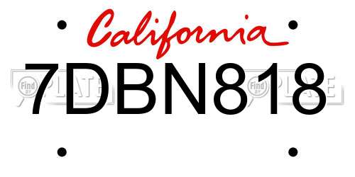 7DBN818 California License Plate