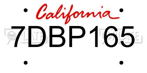 7DBP165 California License Plate