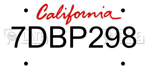 7DBP298 California License Plate