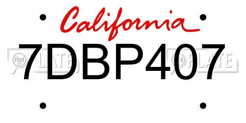 7DBP407 California License Plate
