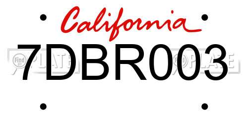 7DBR003 California License Plate