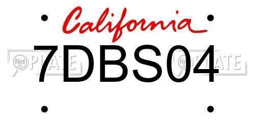7DBS04 California License Plate