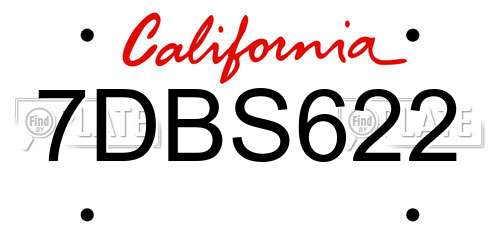7DBS622 California License Plate