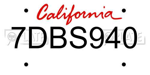 7DBS940 California License Plate